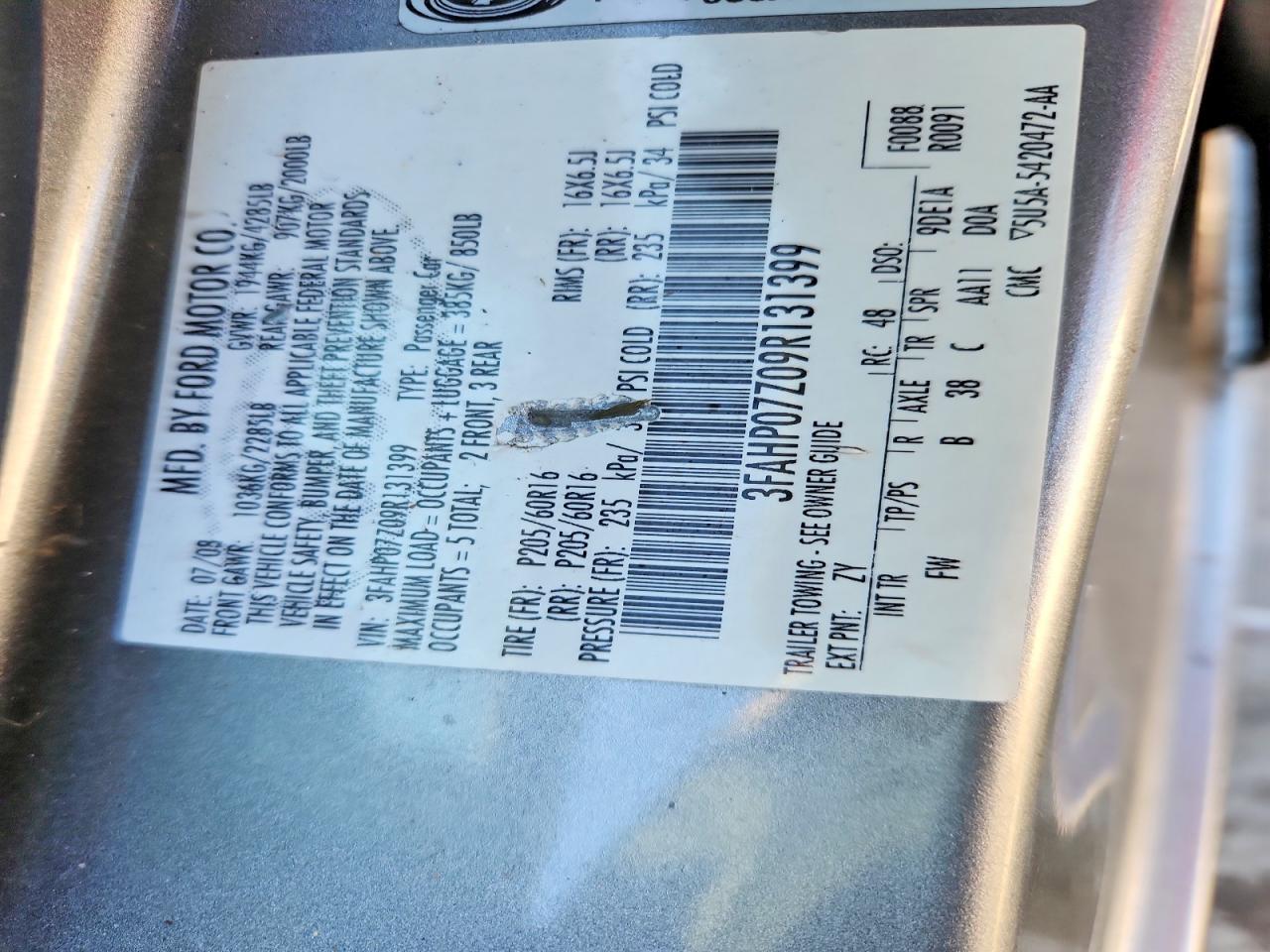 2009 FORD FUSION SE photo 12