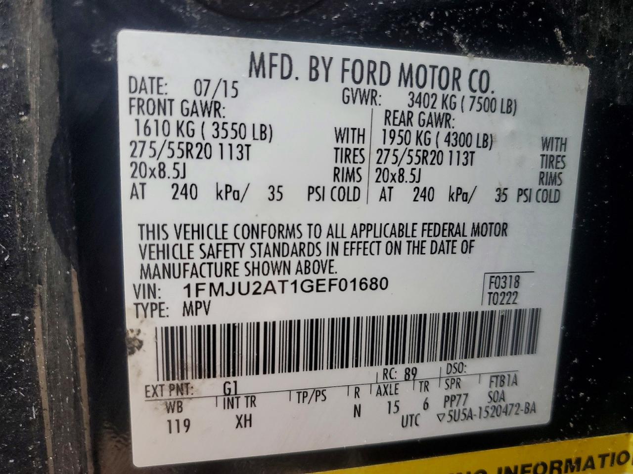 2016 FORD EXPEDITION LIMITED photo 37