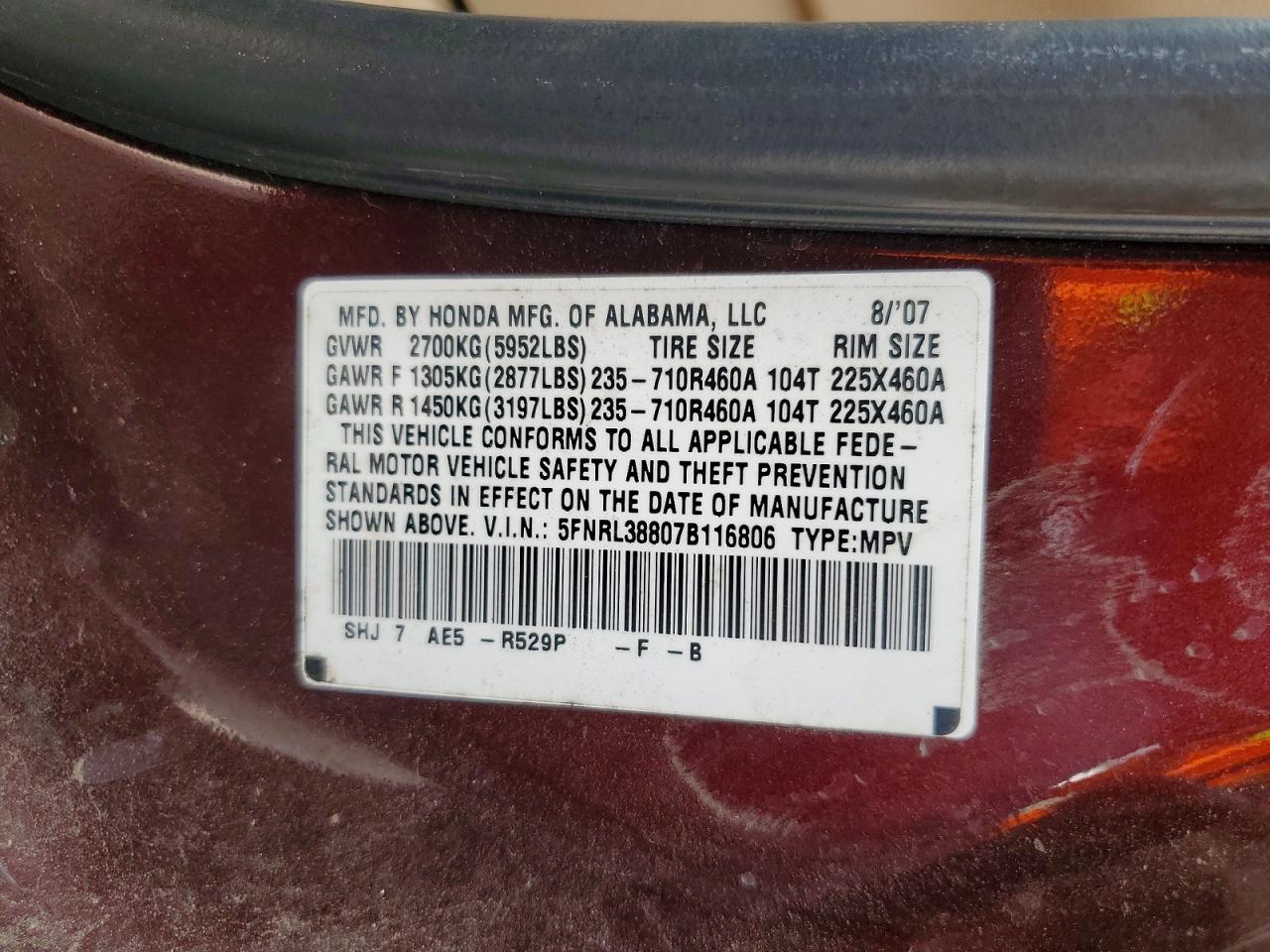 2007 HONDA ODYSSEY TOURING photo 14