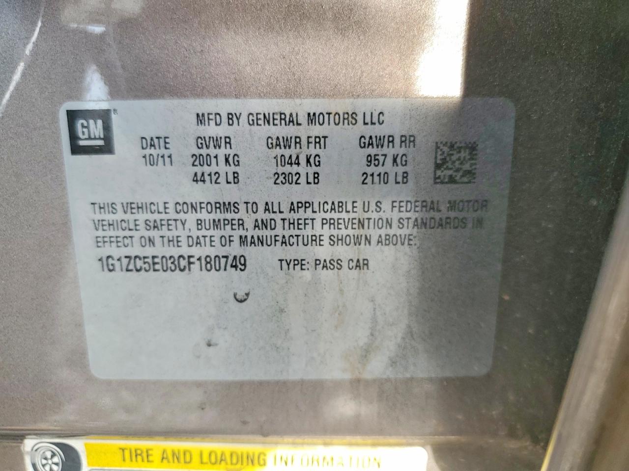 2012 CHEVROLET MALIBU 1LT photo 12