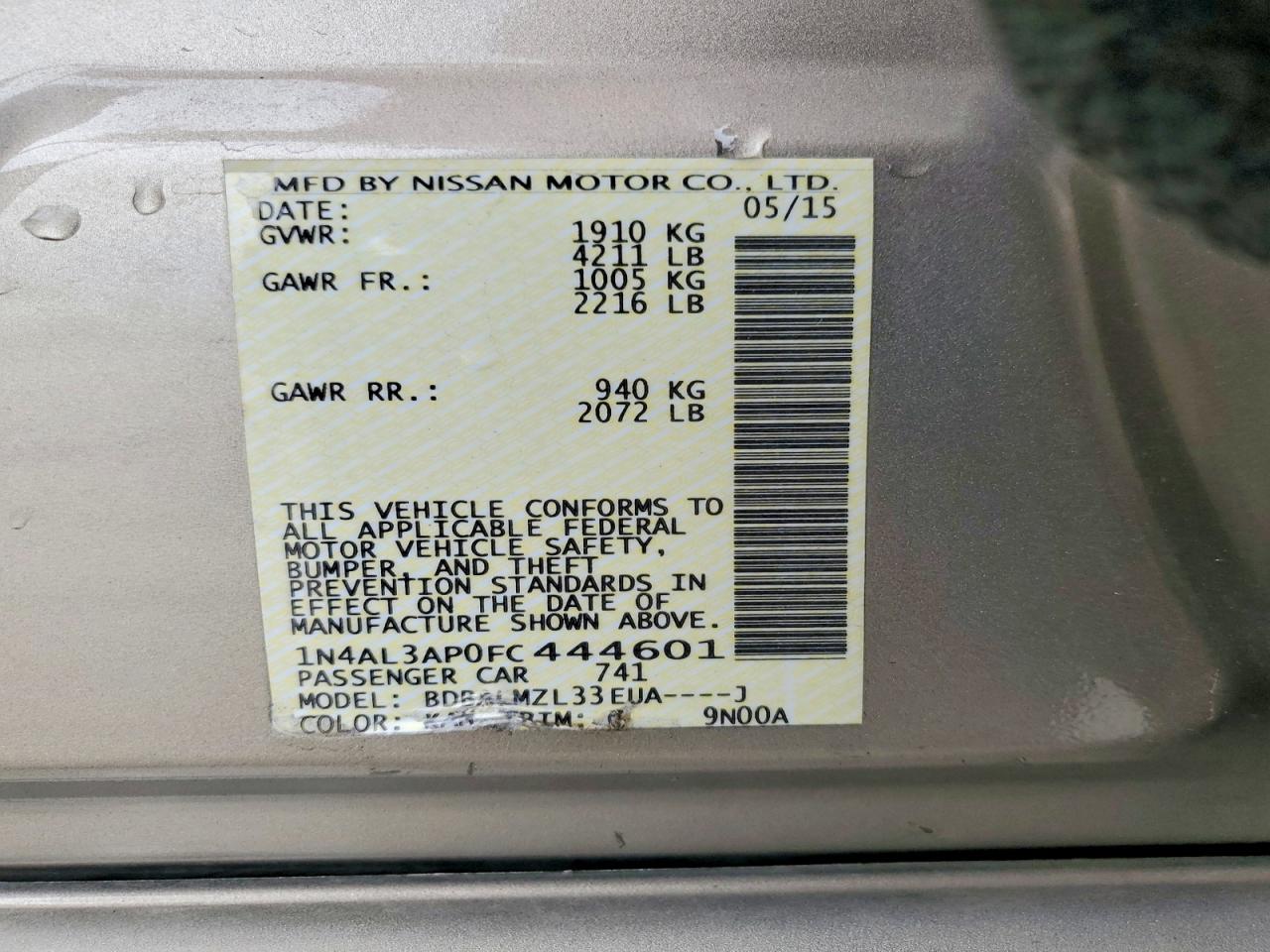 2015 NISSAN ALTIMA 2.5 SV photo 34