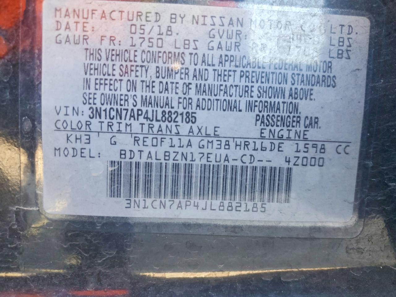 2018 NISSAN VERSA SV photo 23