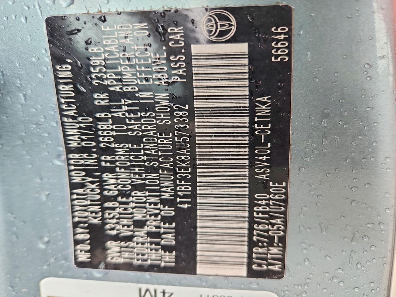 2010 TOYOTA CAMRY LE photo 37