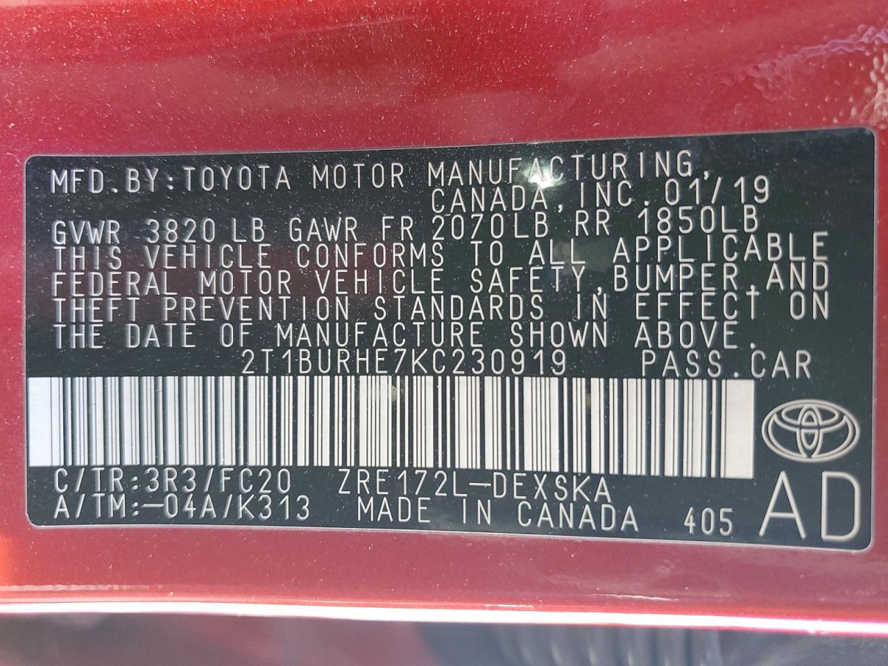 2019 TOYOTA COROLLA SE photo 12