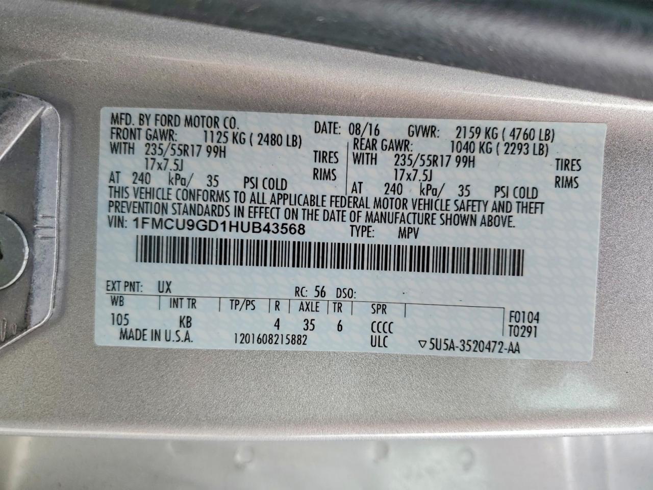 2017 FORD ESCAPE SE photo 13
