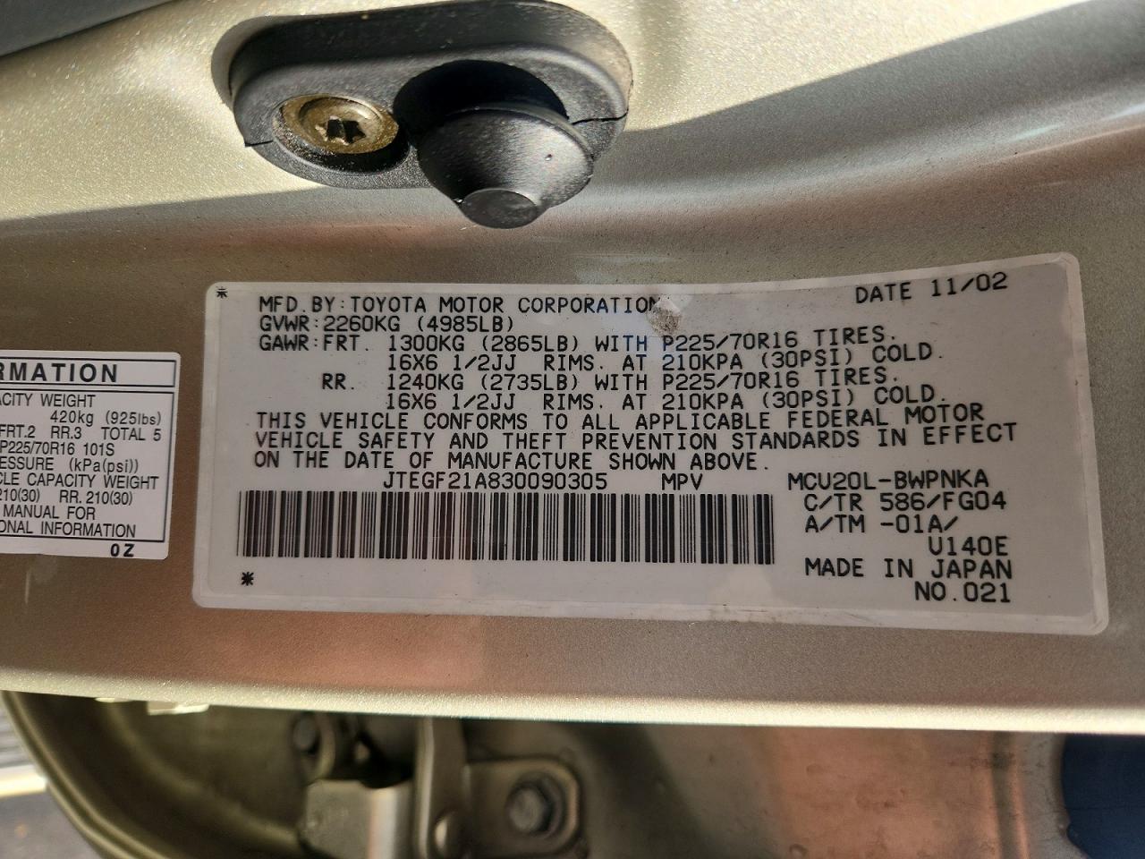 2003 TOYOTA HIGHLANDER BASE photo 27