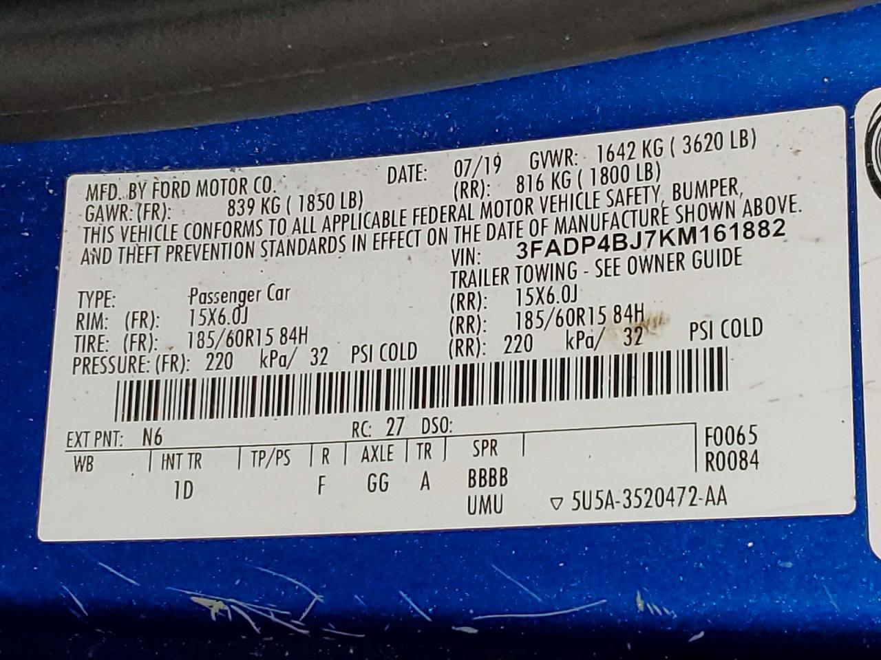 2019 FORD FIESTA SE photo 12
