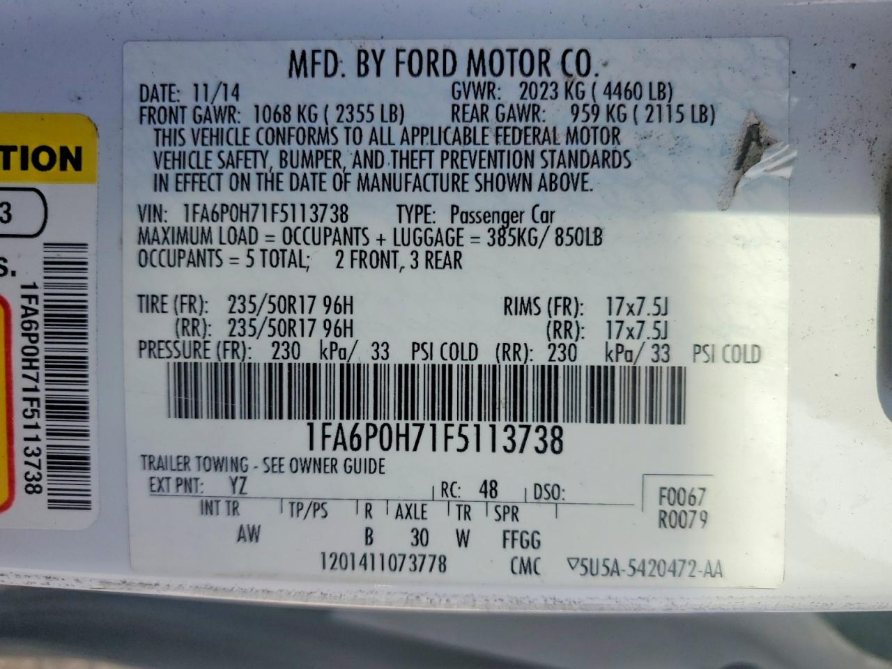 2015 FORD FUSION SE photo 12