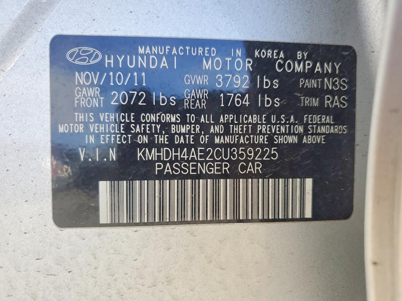 2012 HYUNDAI ELANTRA LIMITED photo 12