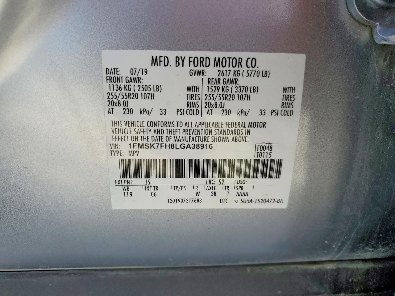 2020 FORD EXPLORER LIMITED photo 14
