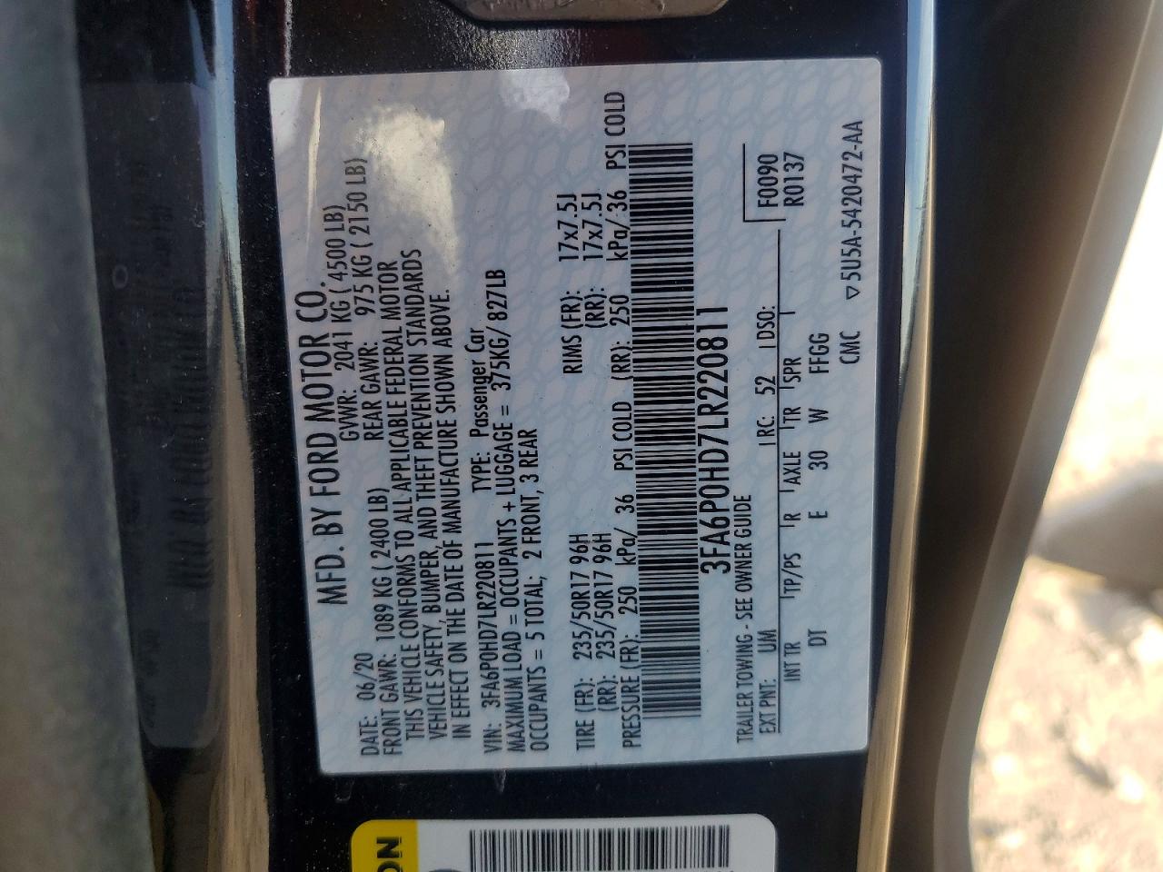 2020 FORD FUSION SE photo 12