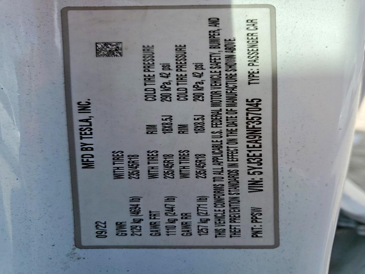 2022 TESLA MODEL 3 photo 25