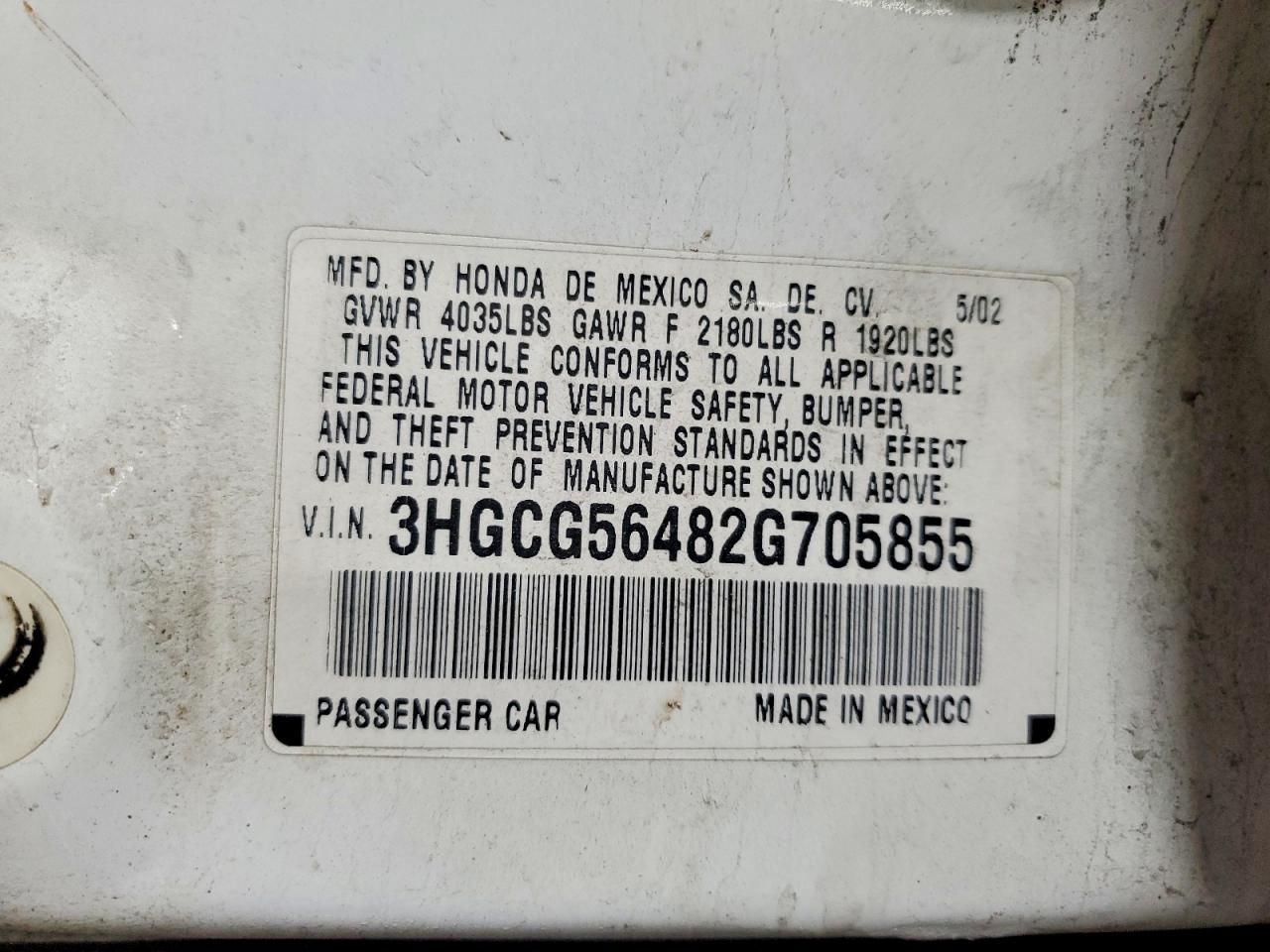2002 HONDA ACCORD LX photo 12