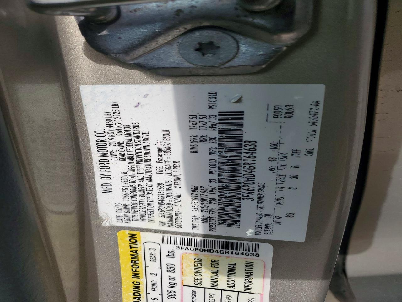 2016 FORD FUSION SE photo 34