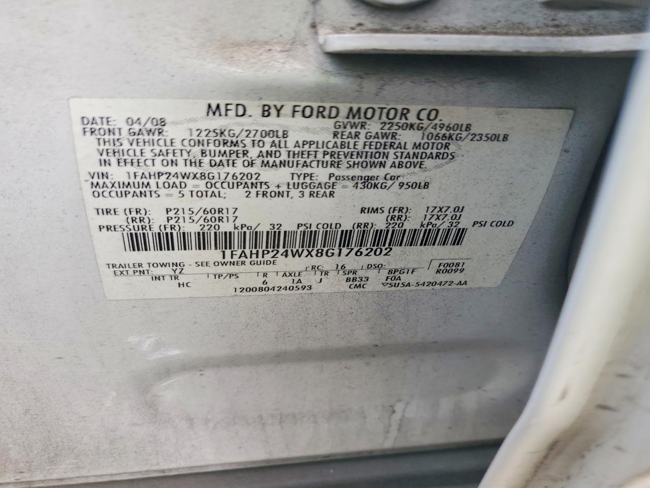 2008 FORD TAURUS SEL photo 23
