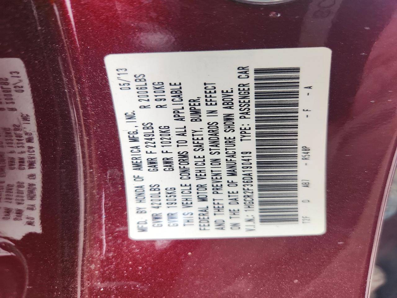 2013 HONDA ACCORD LX photo 23