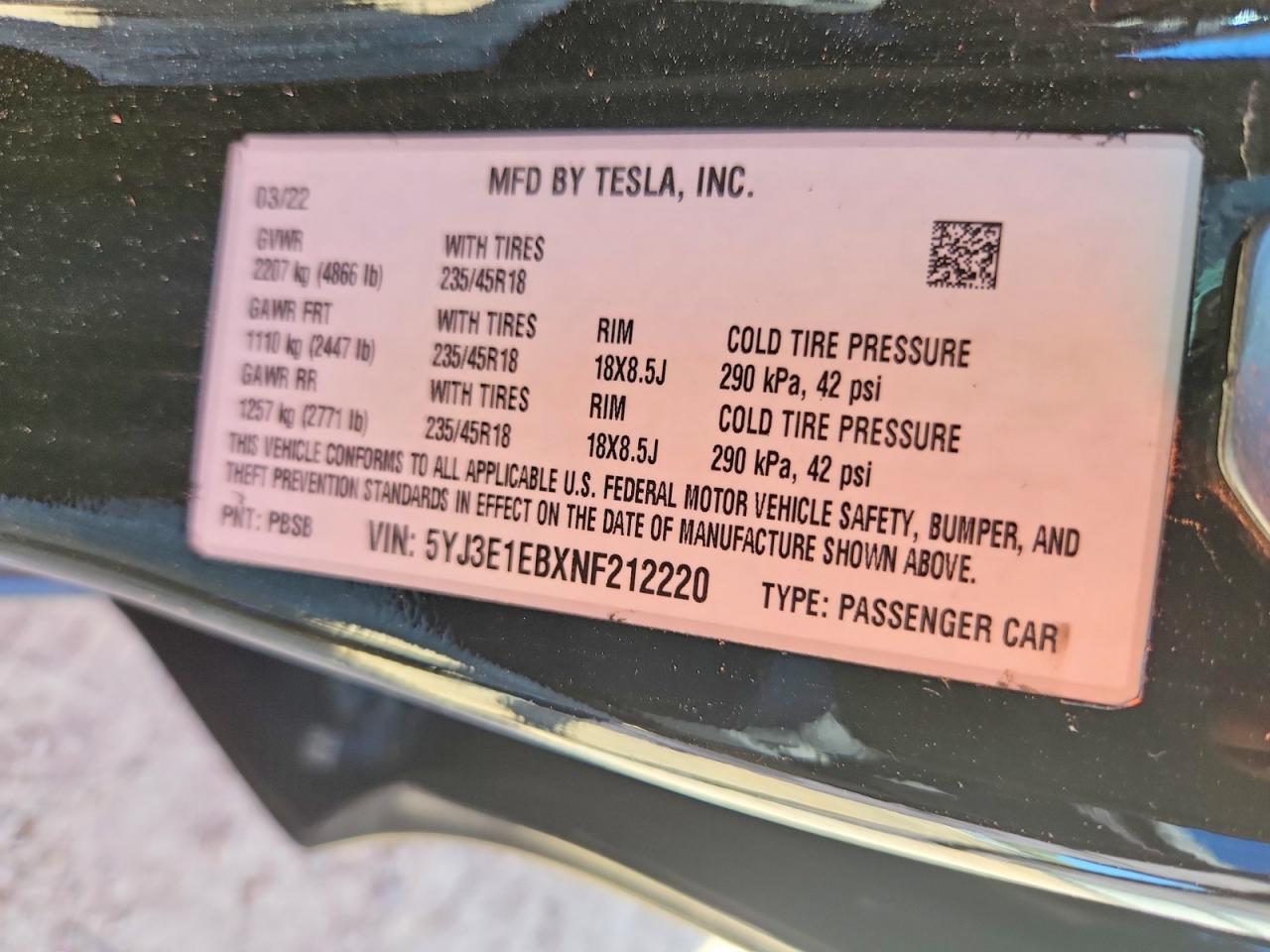 2022 TESLA MODEL 3 photo 13