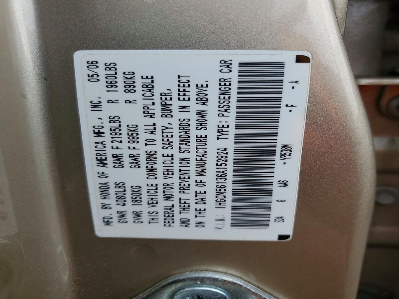 2006 HONDA ACCORD VALUE photo 23