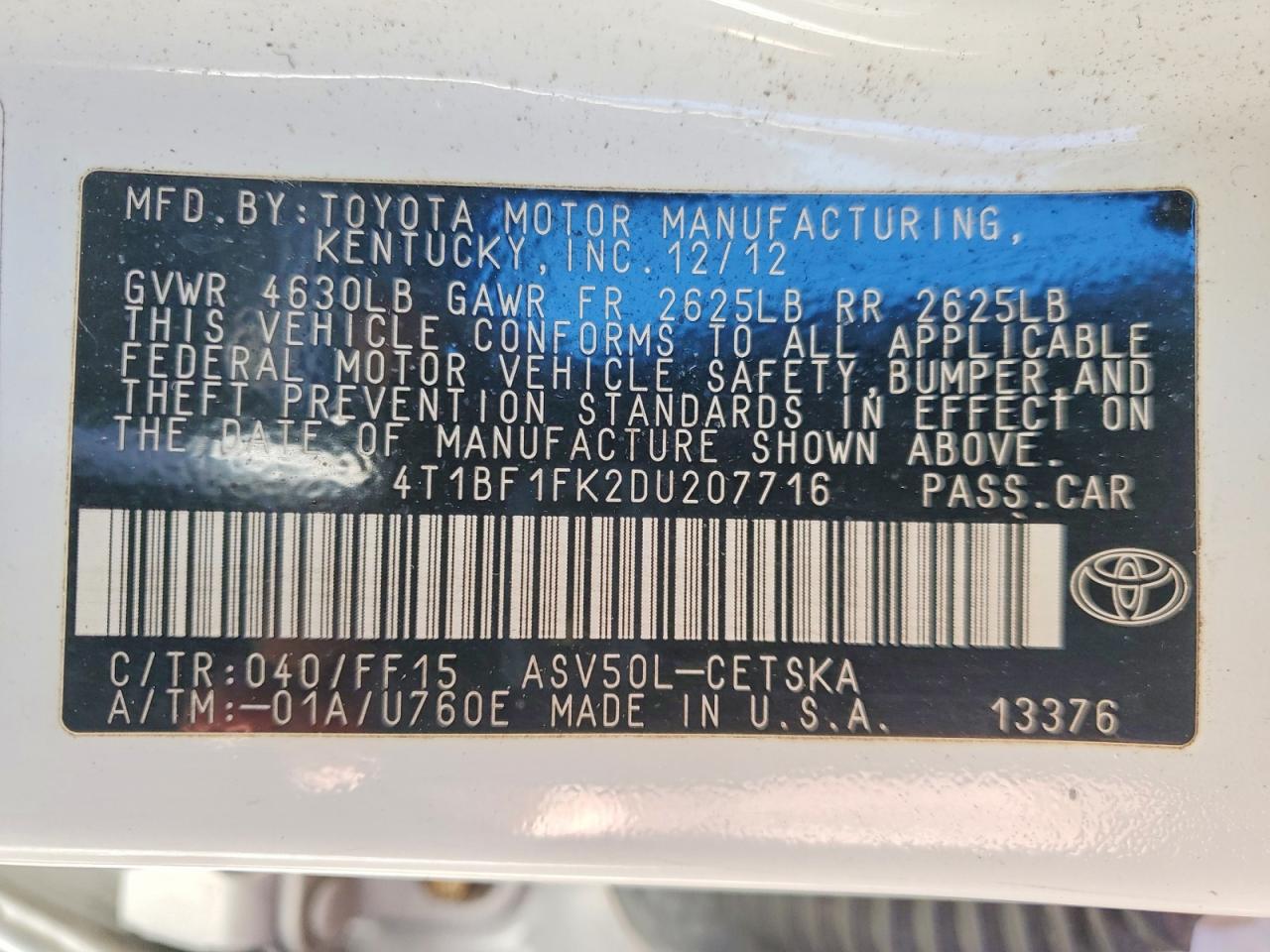 2013 TOYOTA CAMRY SE photo 13