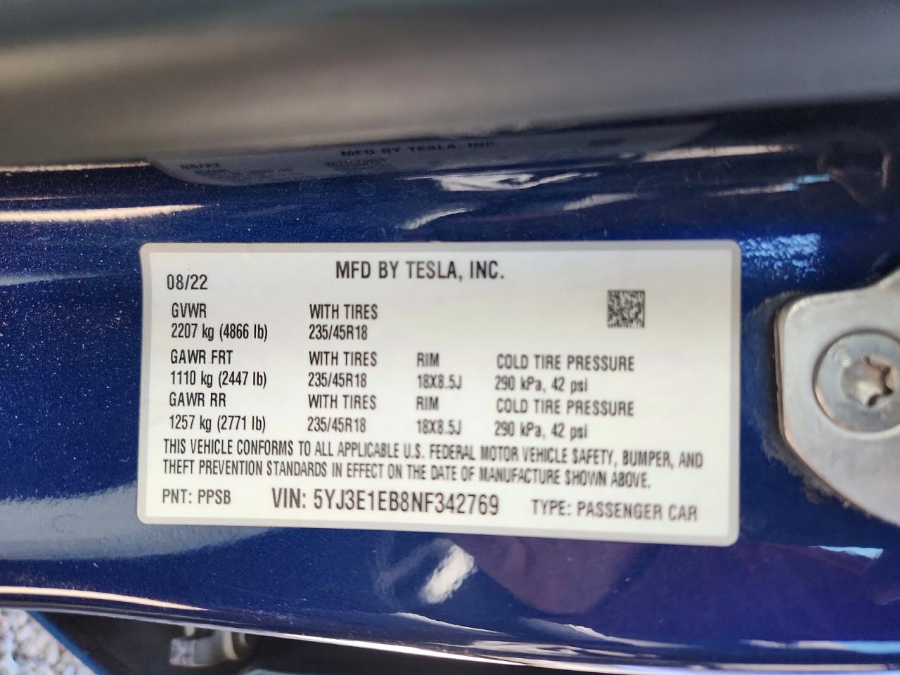 2022 TESLA MODEL 3 photo 12