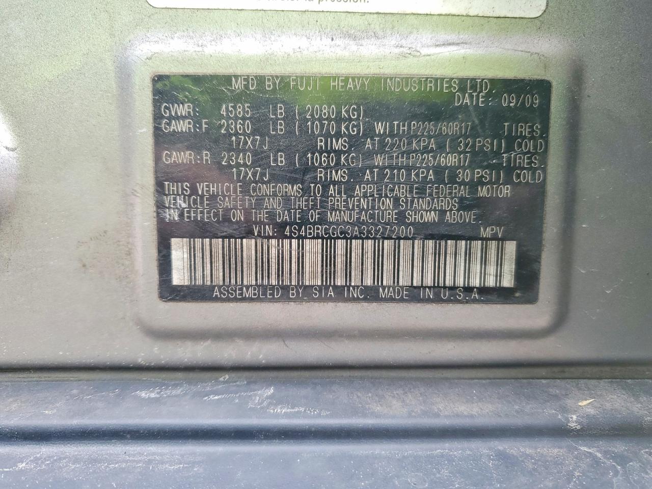 2010 SUBARU OUTBACK 2.5I PREMIUM photo 13