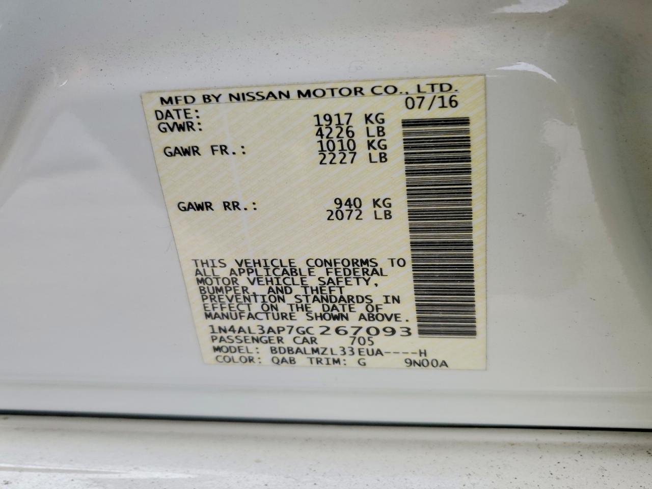 2016 NISSAN ALTIMA 2.5 SV photo 12