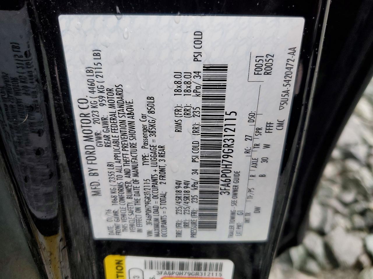 2016 FORD FUSION SE photo 12