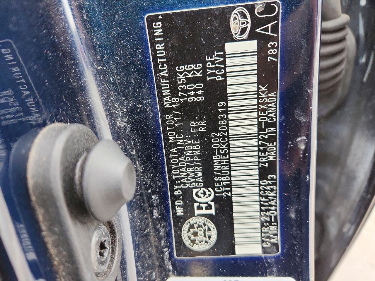 2019 TOYOTA COROLLA L photo 12