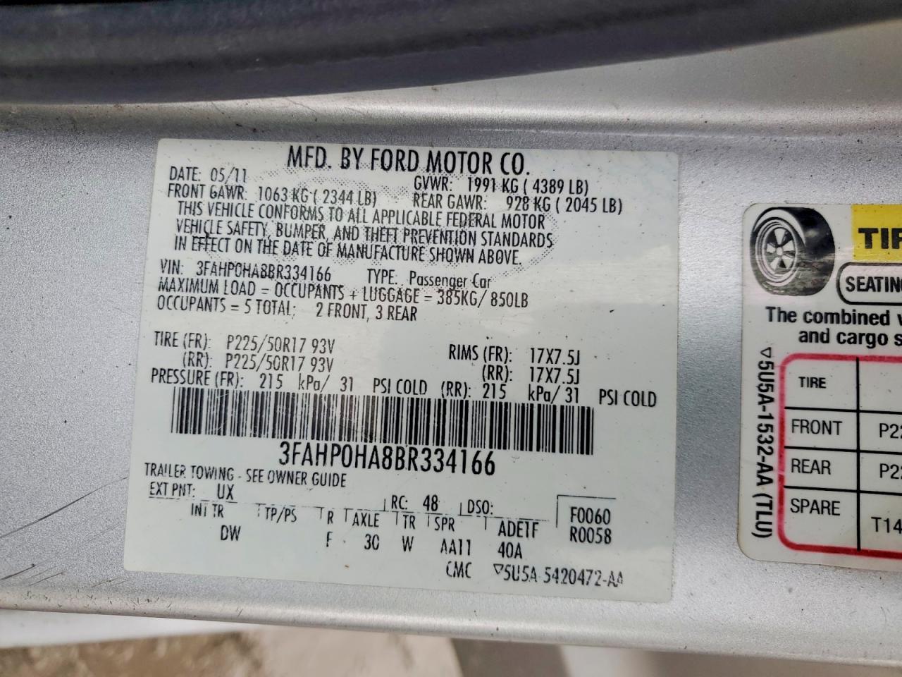 2011 FORD FUSION SE photo 23