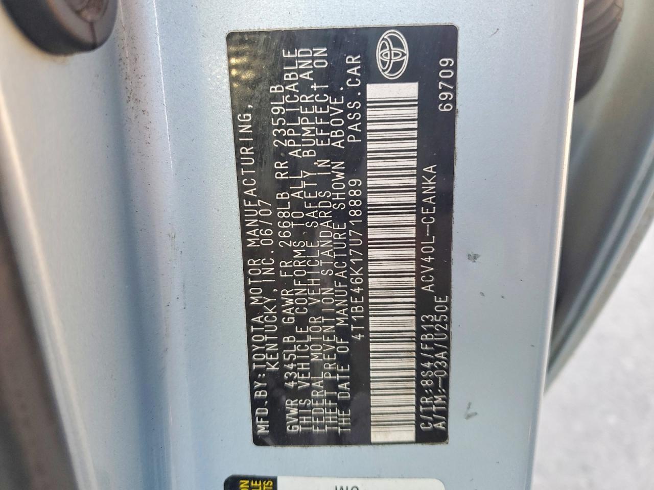 2007 TOYOTA CAMRY LE photo 23