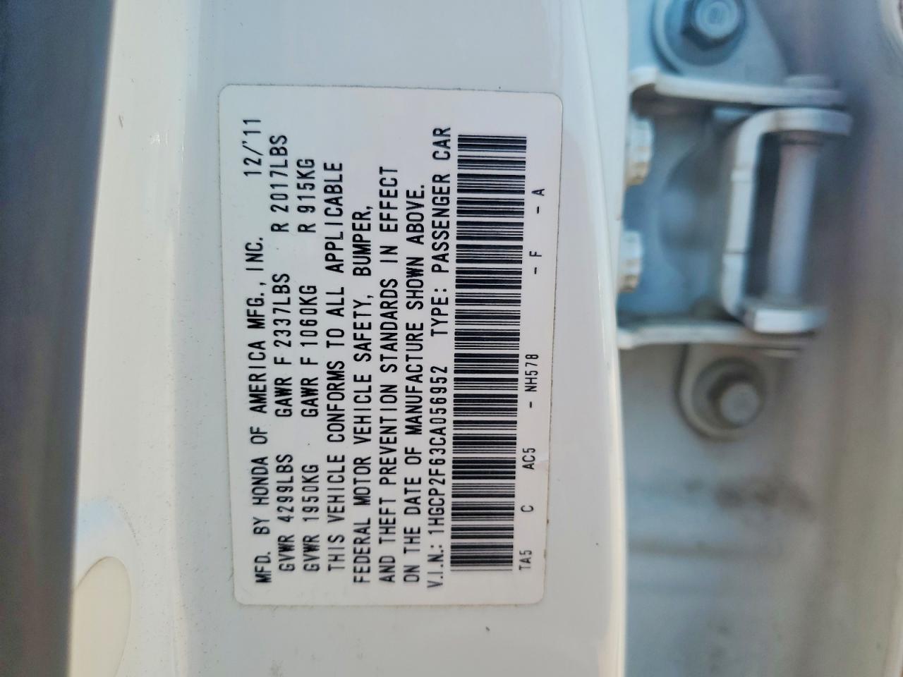 2012 HONDA ACCORD SE photo 12