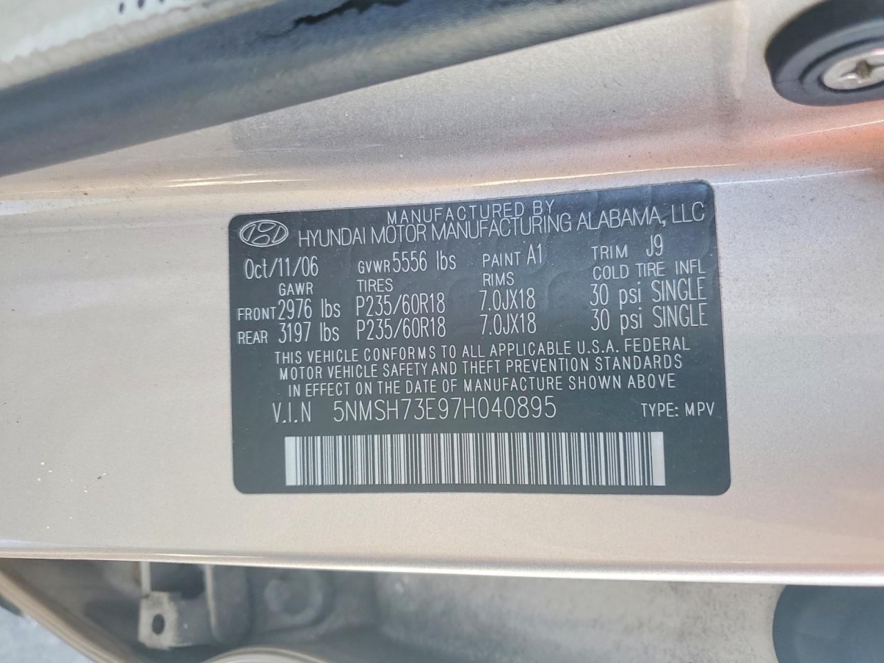2007 HYUNDAI SANTA FE SE photo 23