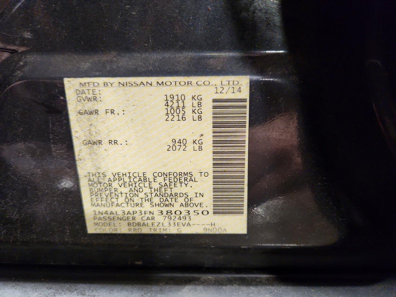 2015 NISSAN ALTIMA 2.5 S photo 13