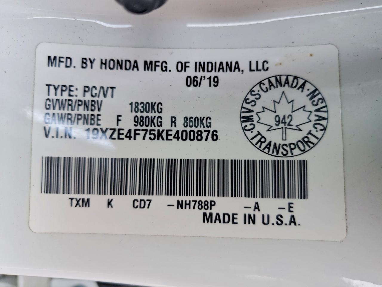 2019 HONDA INSIGHT TOURING photo 12
