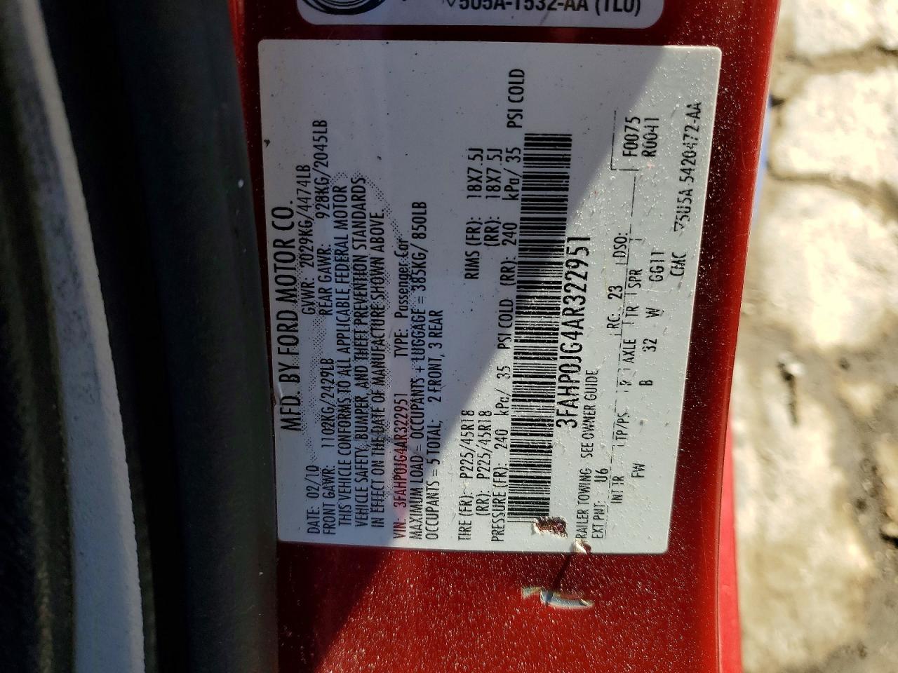2010 FORD FUSION SEL photo 23