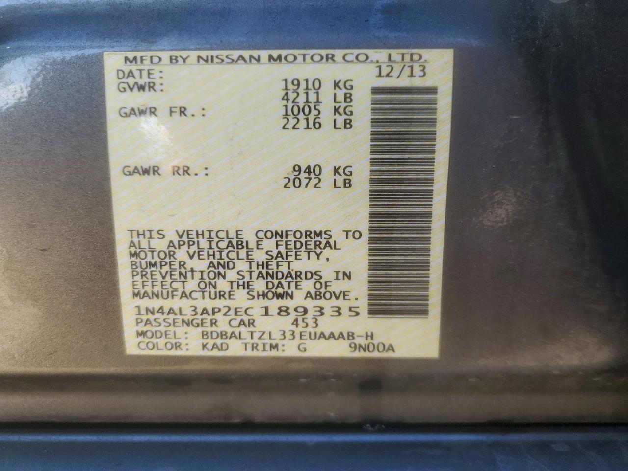 2014 NISSAN ALTIMA 2.5 SV photo 13