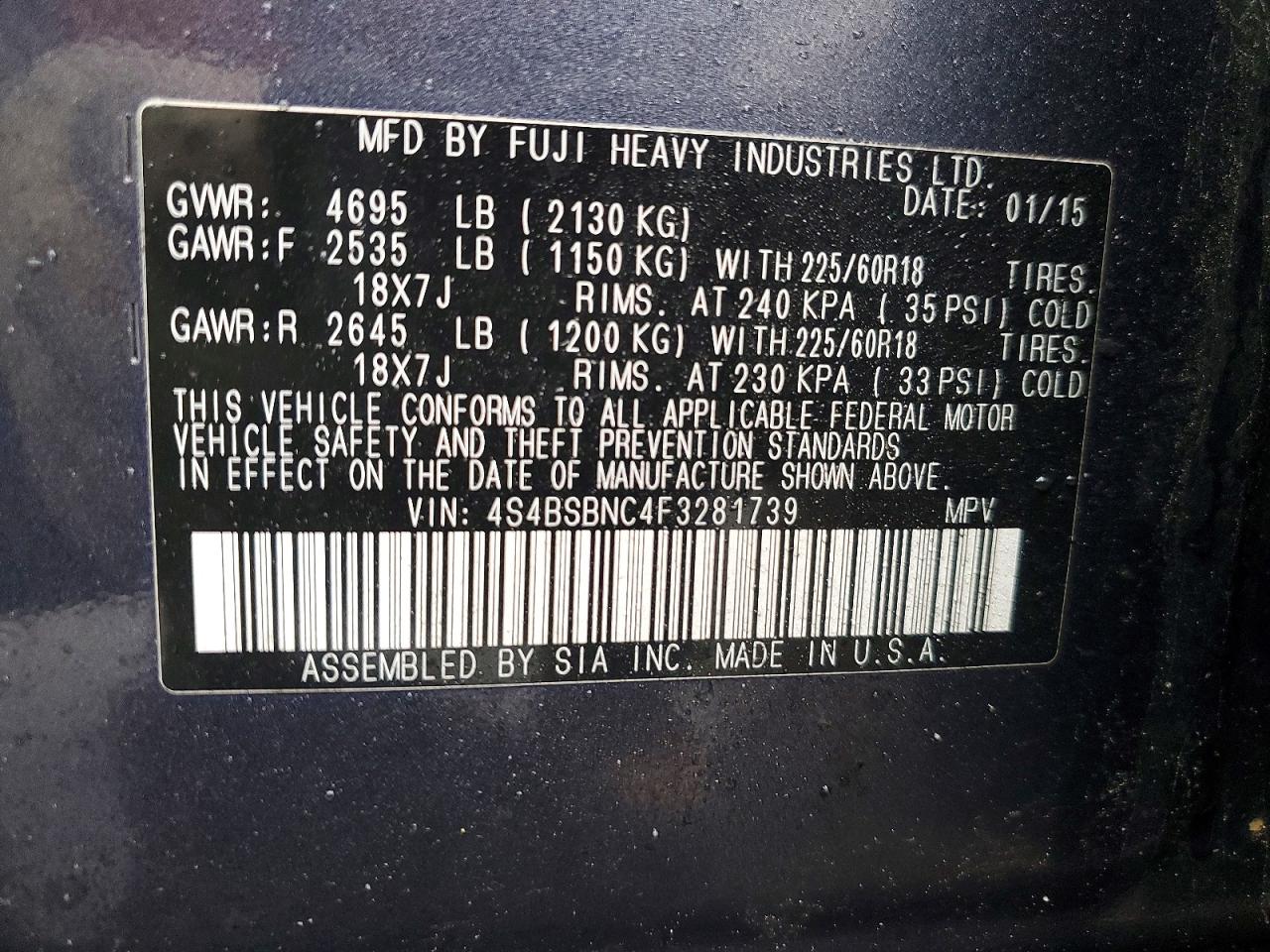 2015 SUBARU OUTBACK 2.5I LIMITED photo 13
