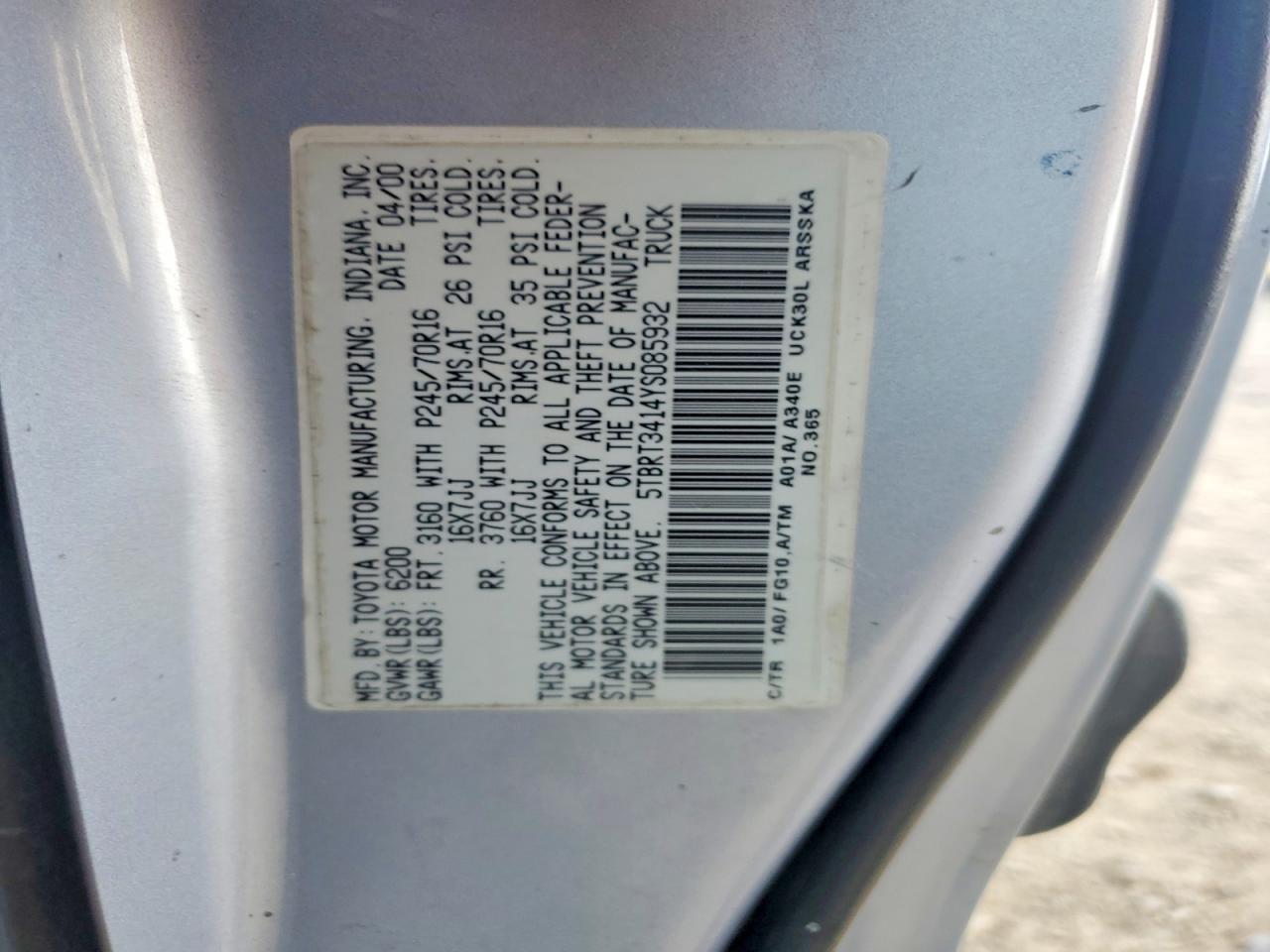 2000 TOYOTA TUNDRA SR5 photo 12