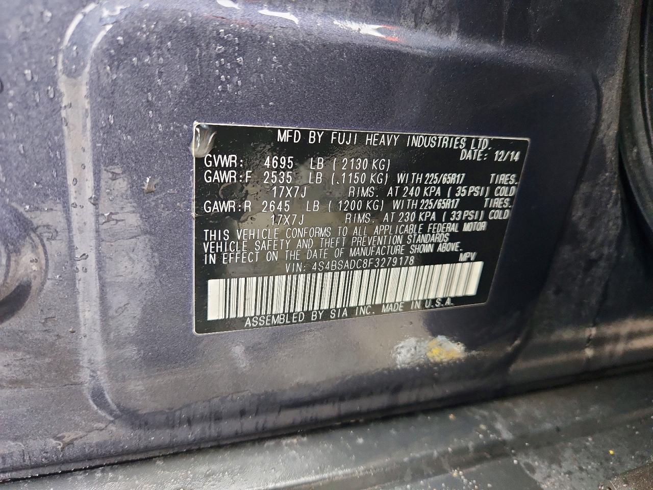 2015 SUBARU OUTBACK 2.5I PREMIUM photo 23