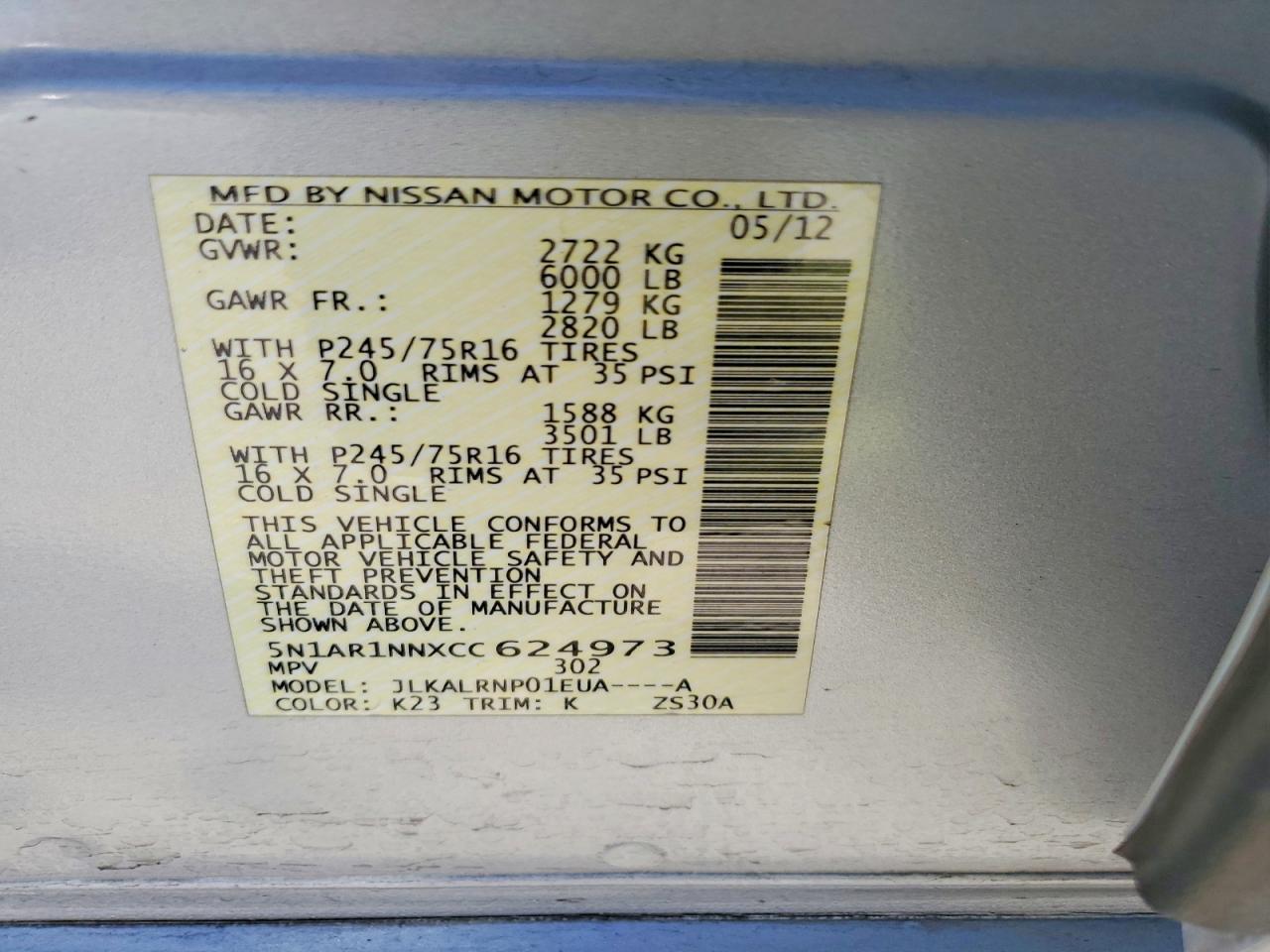 2012 NISSAN PATHFINDER S photo 27