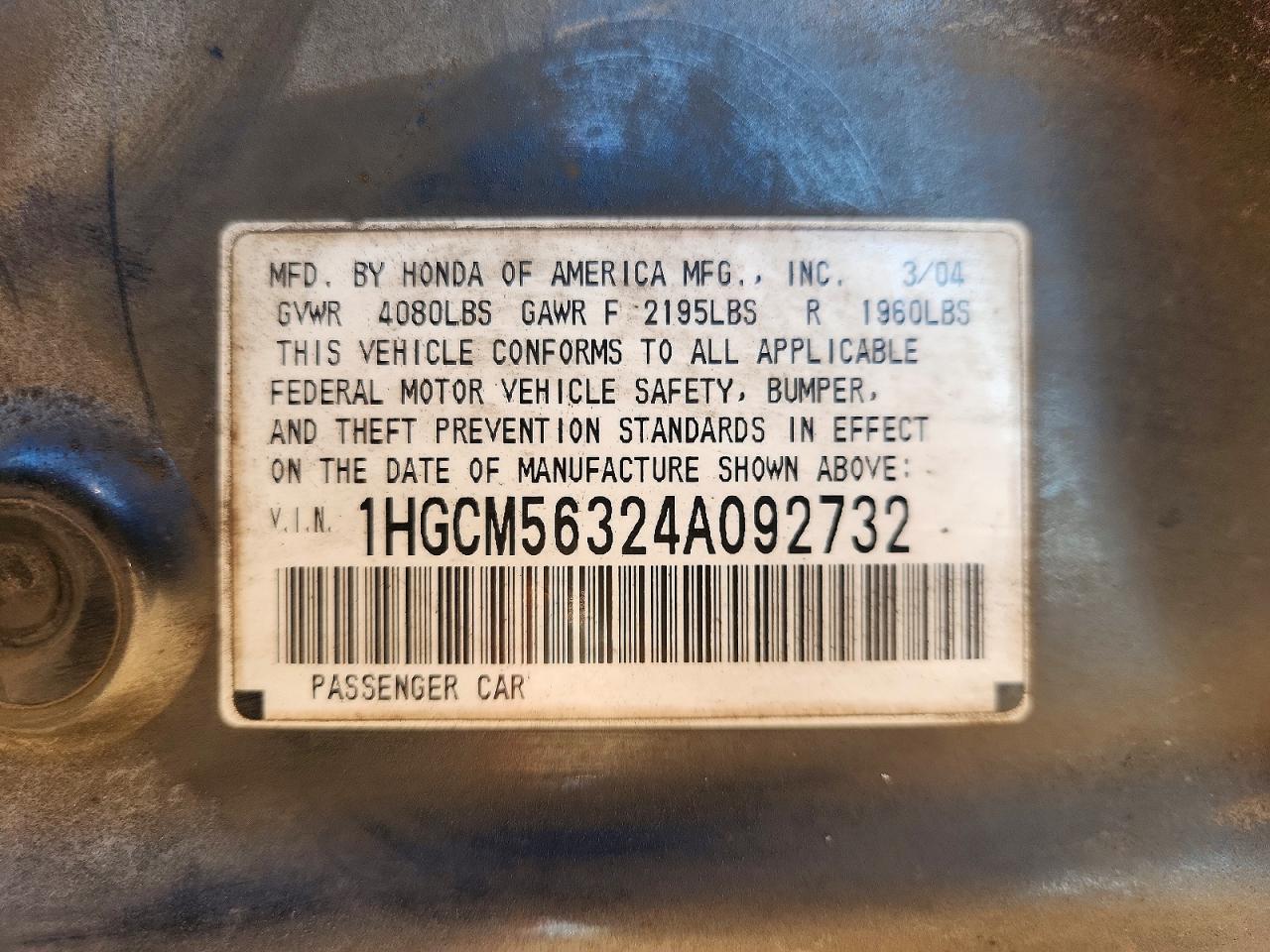 2004 HONDA ACCORD LX photo 13