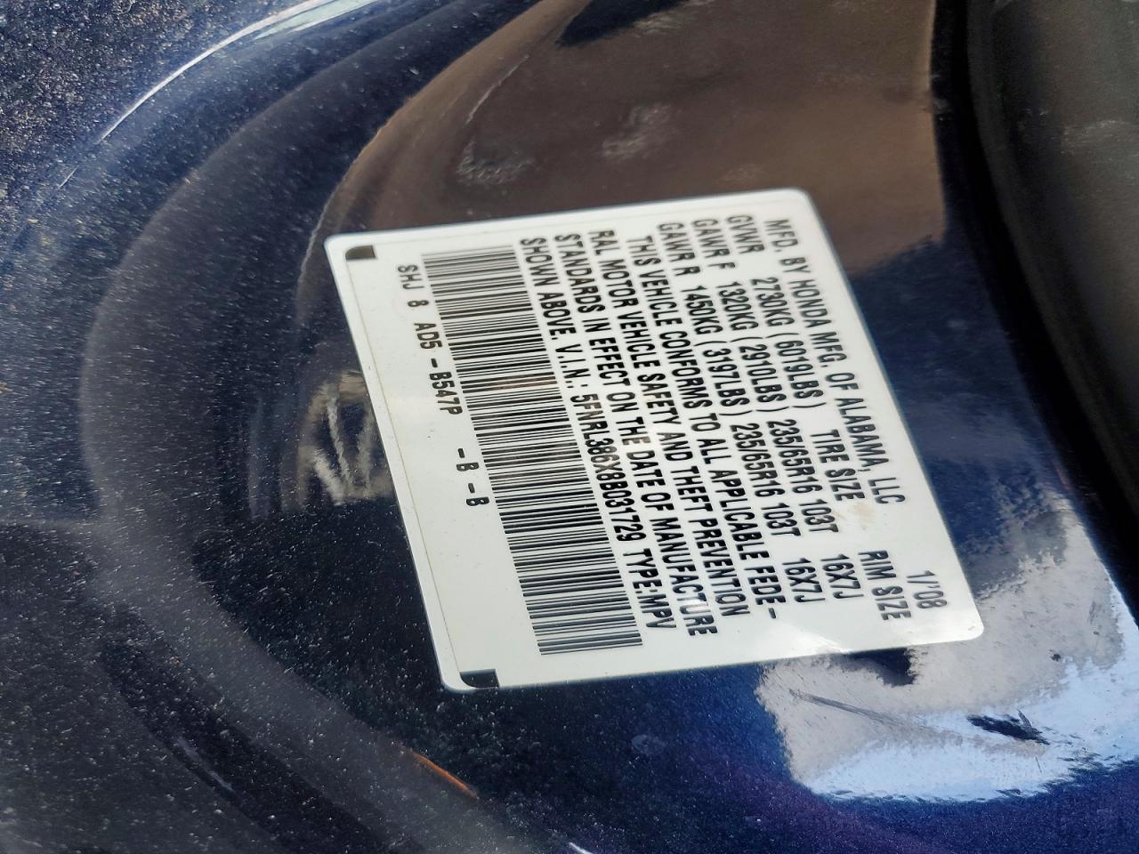 2008 HONDA ODYSSEY EXL photo 13
