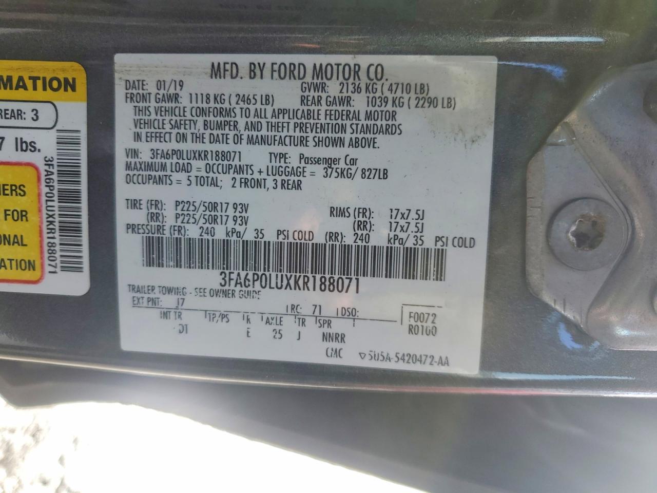 2019 FORD FUSION SE photo 23