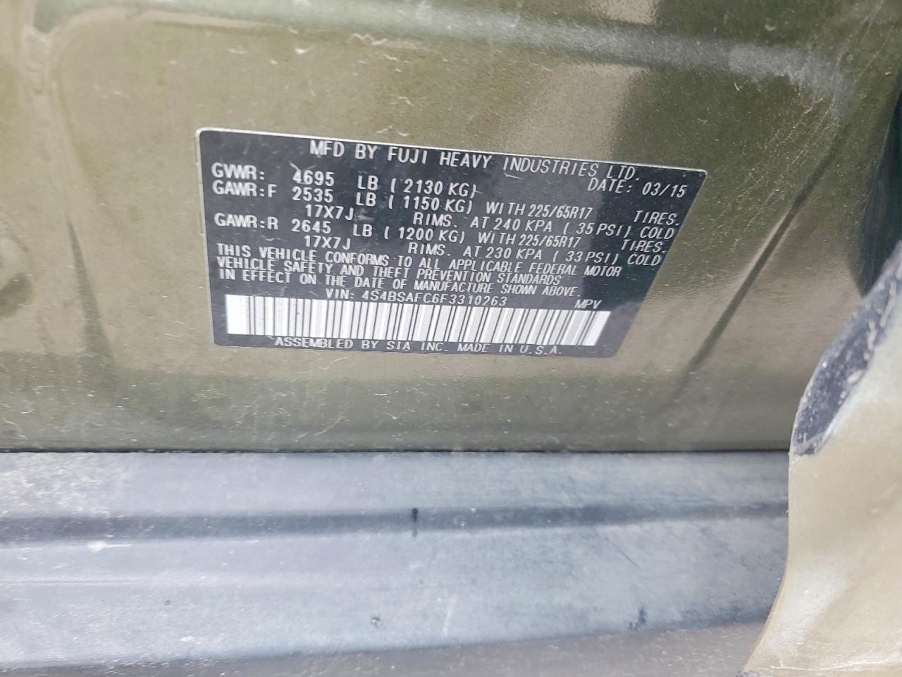 2015 SUBARU OUTBACK 2.5I PREMIUM photo 13