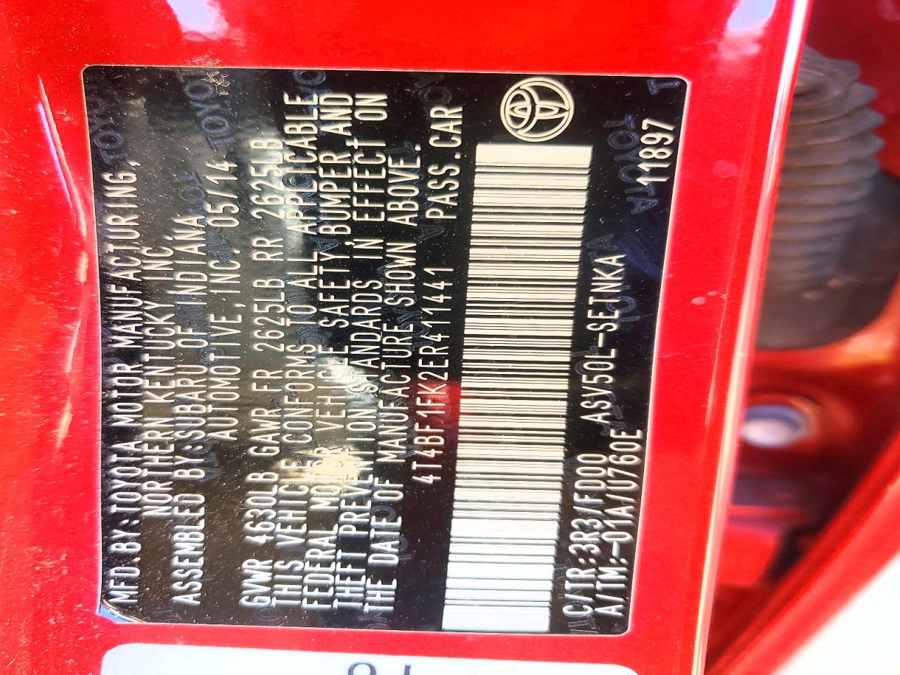 2014 TOYOTA CAMRY LE photo 13