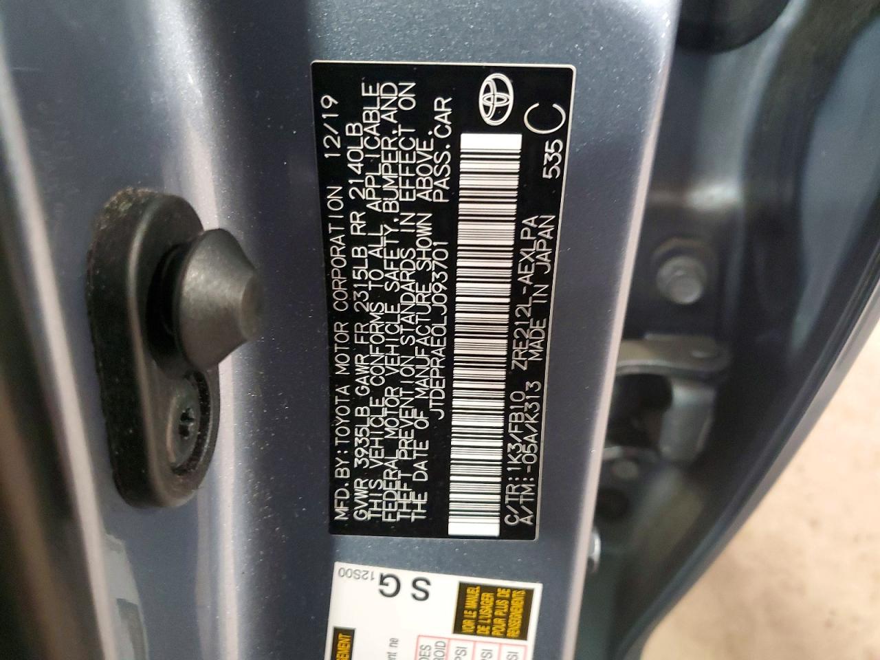 2020 TOYOTA COROLLA LE photo 12