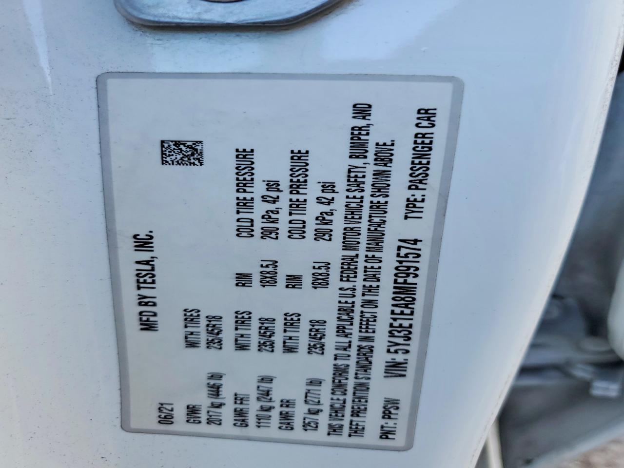 2021 TESLA MODEL 3 photo 23