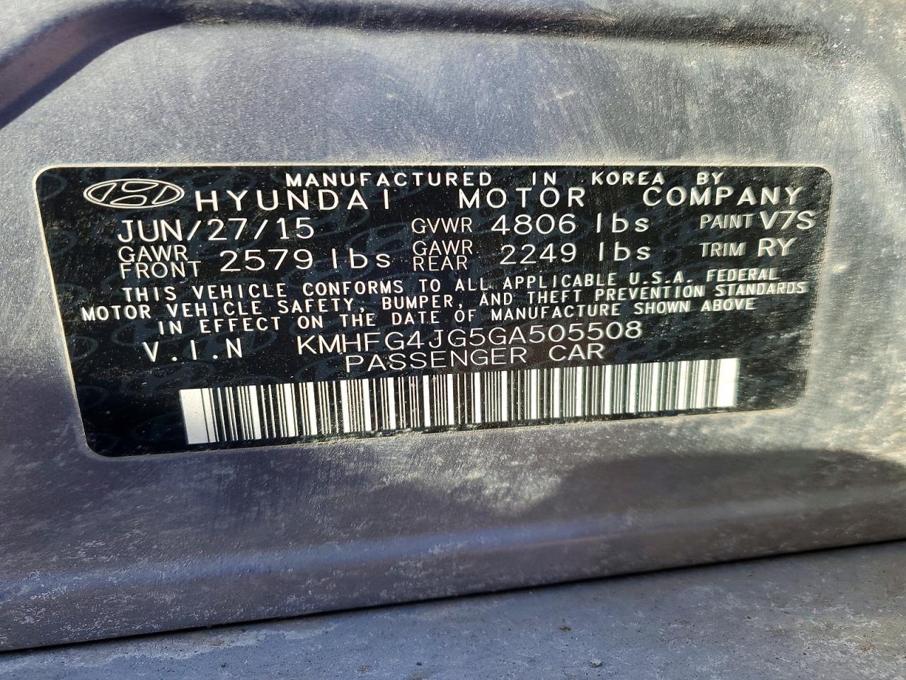 2016 HYUNDAI AZERA BASE photo 12