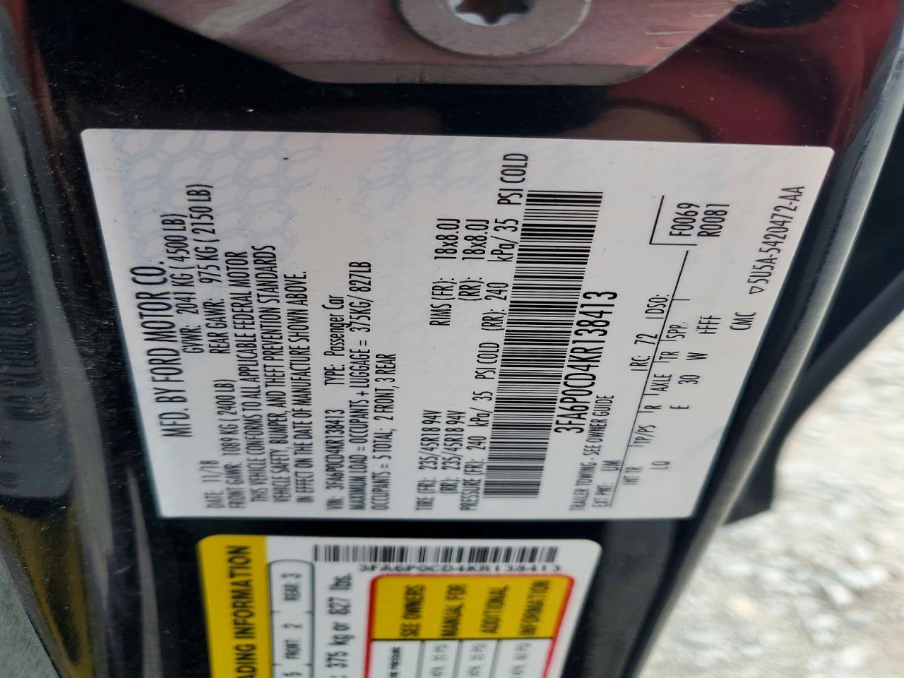 2019 FORD FUSION SEL photo 34