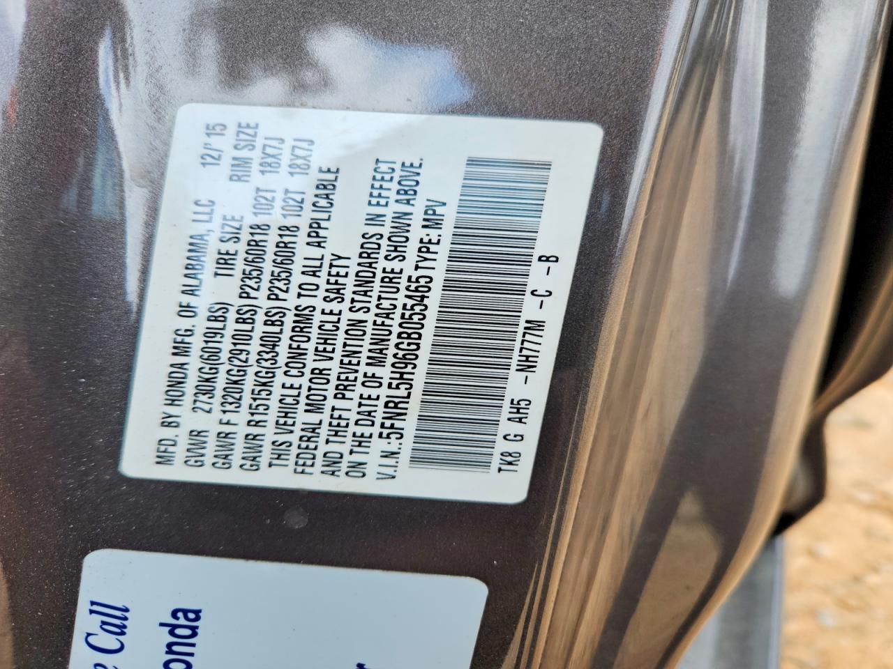 2016 HONDA ODYSSEY TOURING photo 13